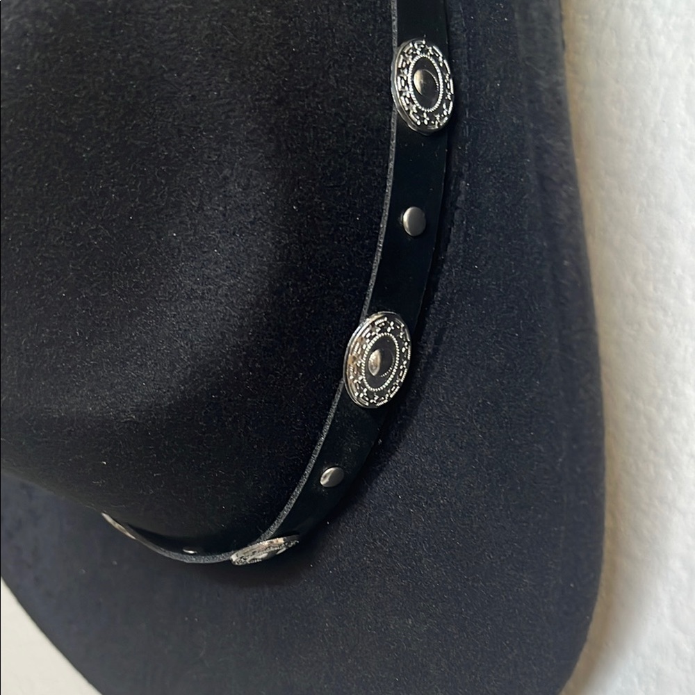 NEW Black Cowboy Hat silver accessorized Medium - Picture 3 of 9